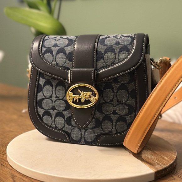 Coach Handbags - NWT! NEW! Coach Denim Signature Georgia Saddle Bag Women Crossbody Bag